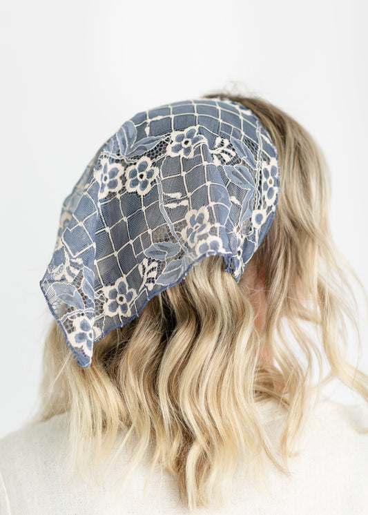 Boho Floral Lace Headscarf Accessories Blue