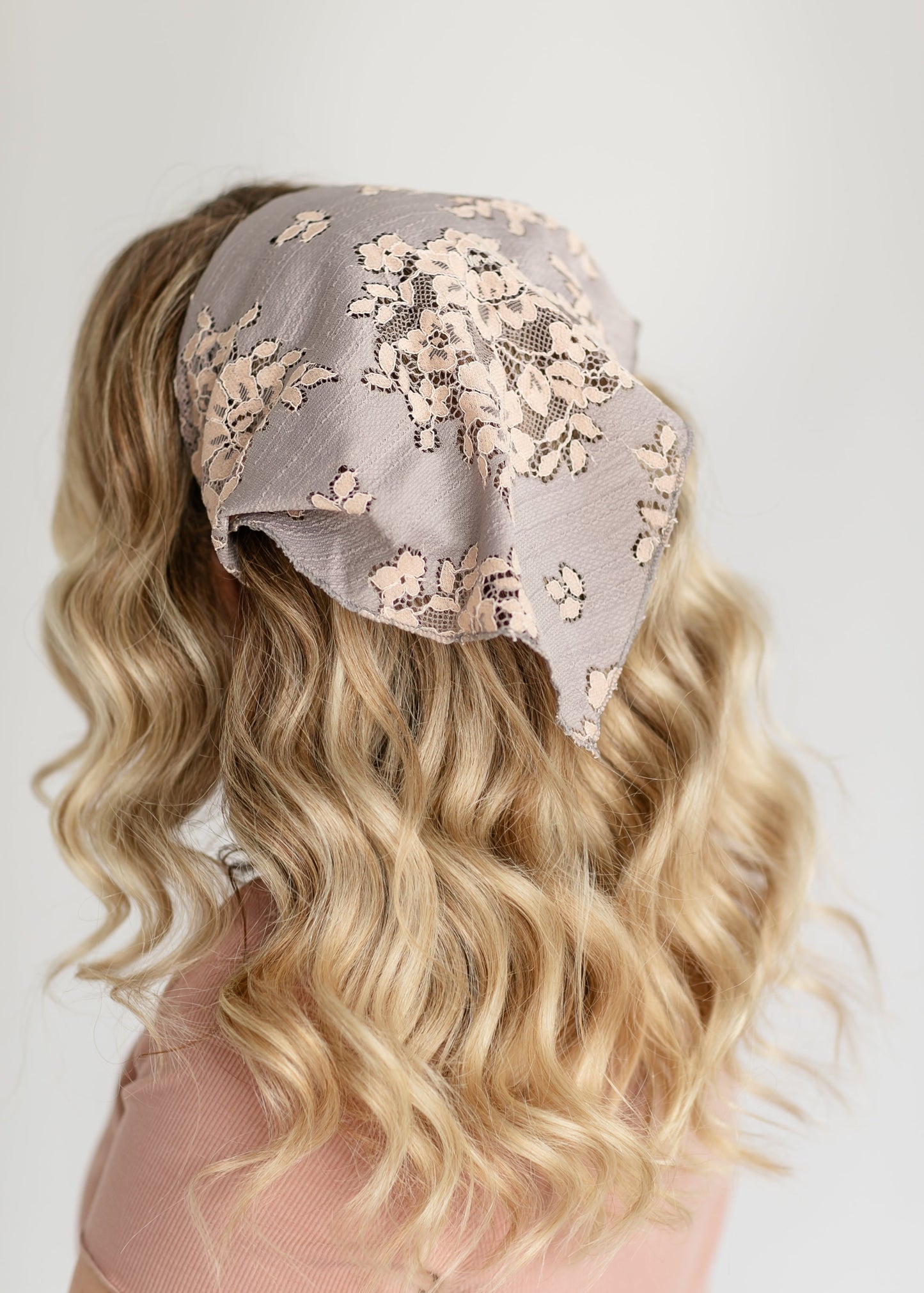 Boho Floral Lace Headscarf Accessories Peach