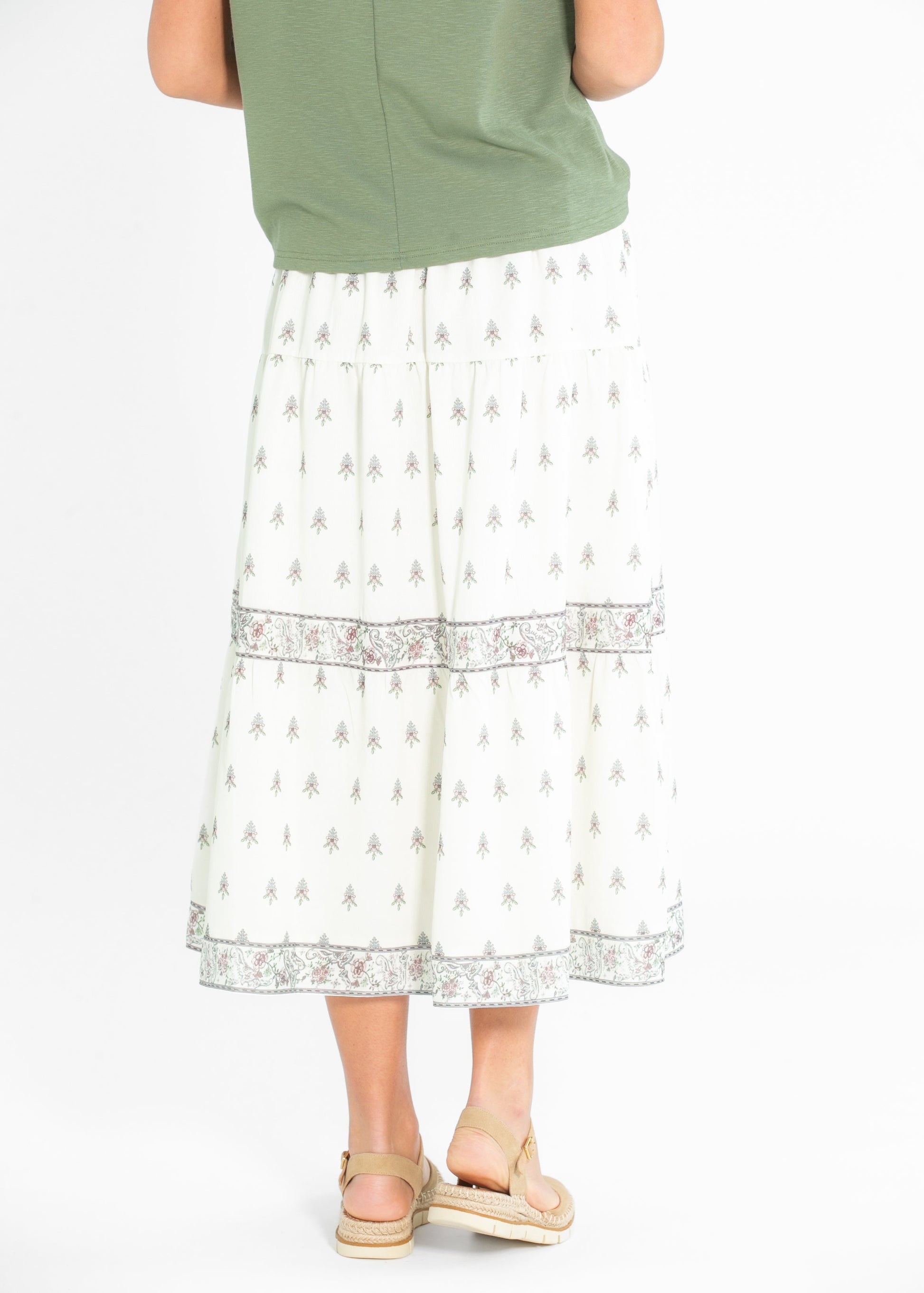 Border Print Tiered Maxi Skirt FF Skirts