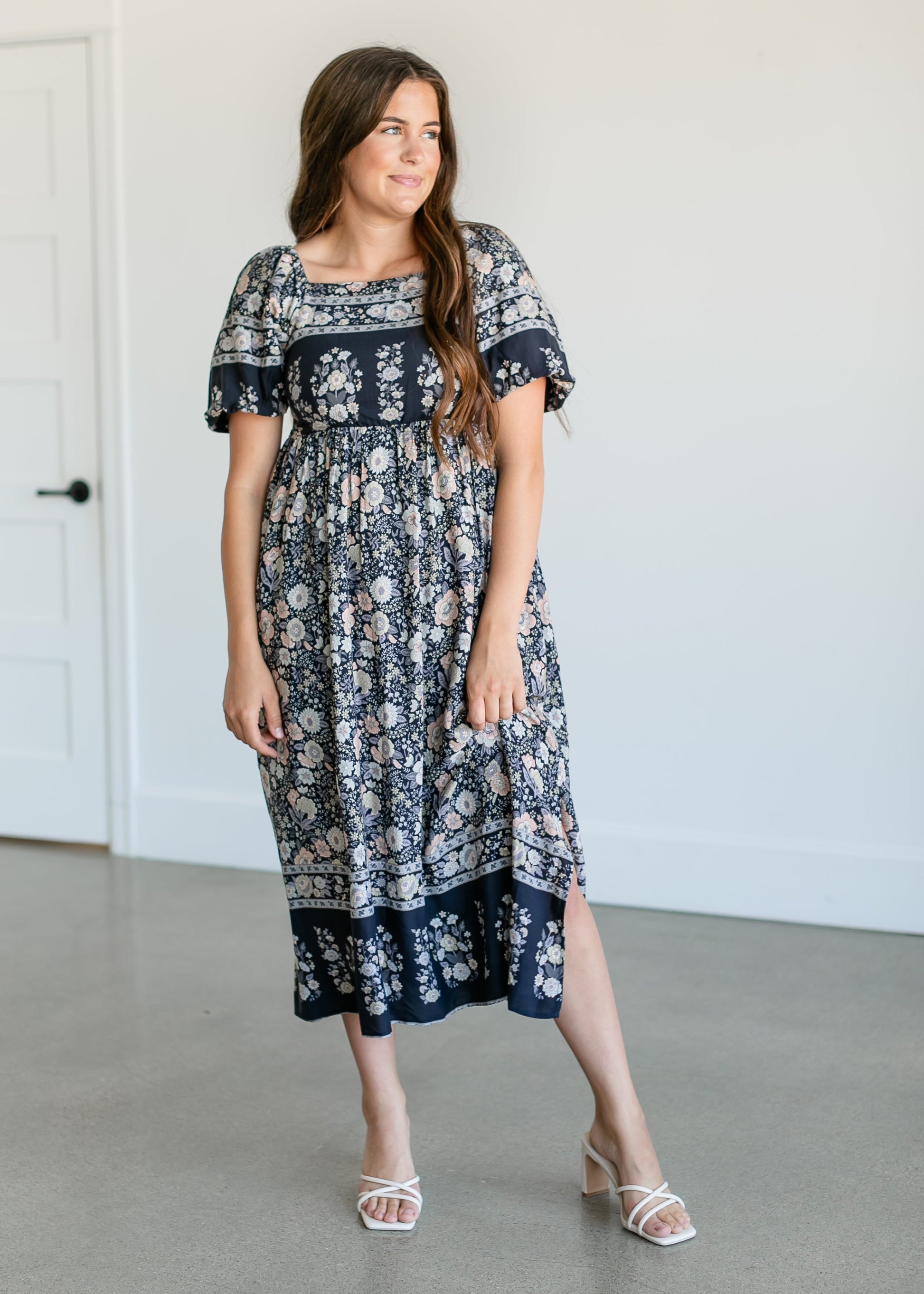 Botanical Floral Smocked Midi Dress FF Dresses