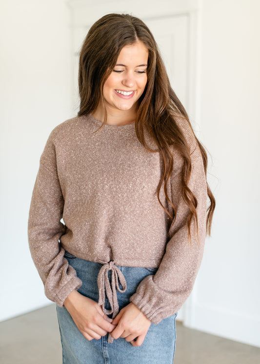 Boucle Mix Knit Tie Front Sweater FF Tops