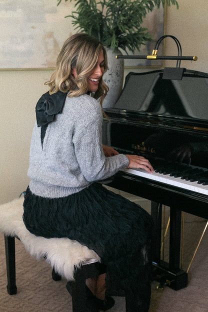 Bow Back Lurex Fuzzy Sweater FF Tops