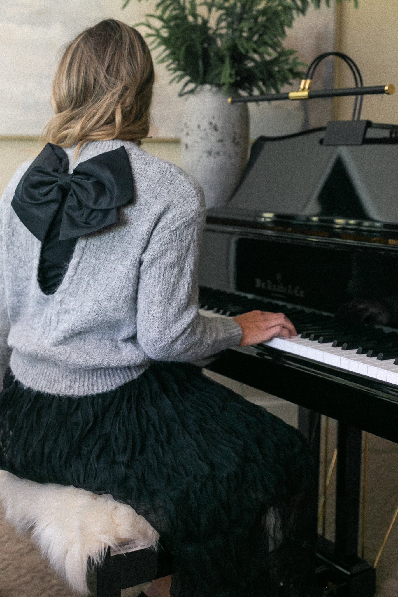 Bow Back Lurex Fuzzy Sweater FF Tops