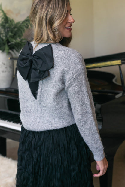 Bow Back Lurex Fuzzy Sweater FF Tops