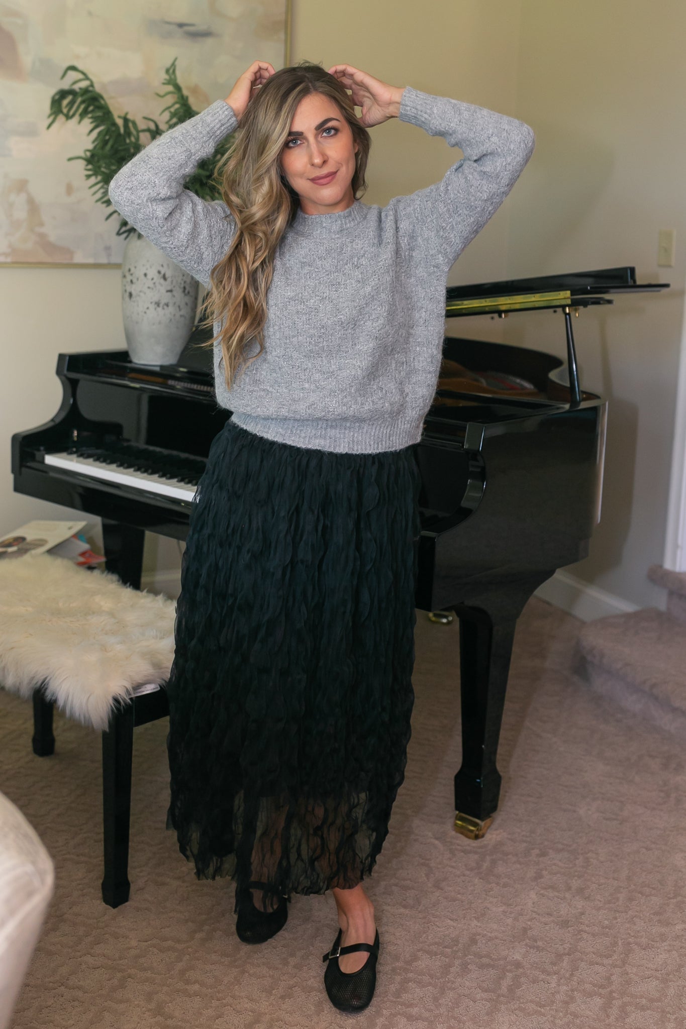 Bow Back Lurex Fuzzy Sweater FF Tops