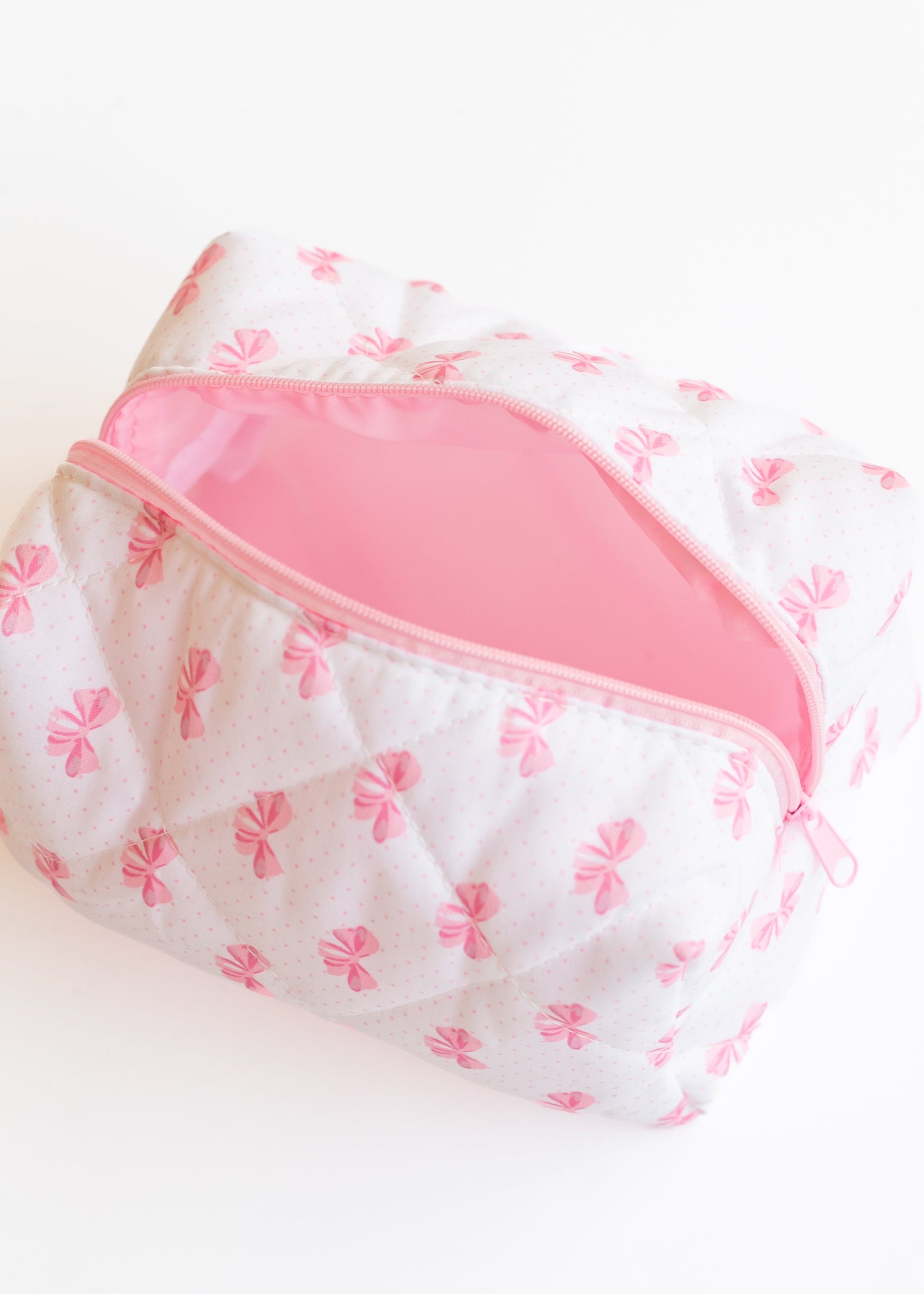 Bow Knot Quilted Zipper Makeup Bag Gifts