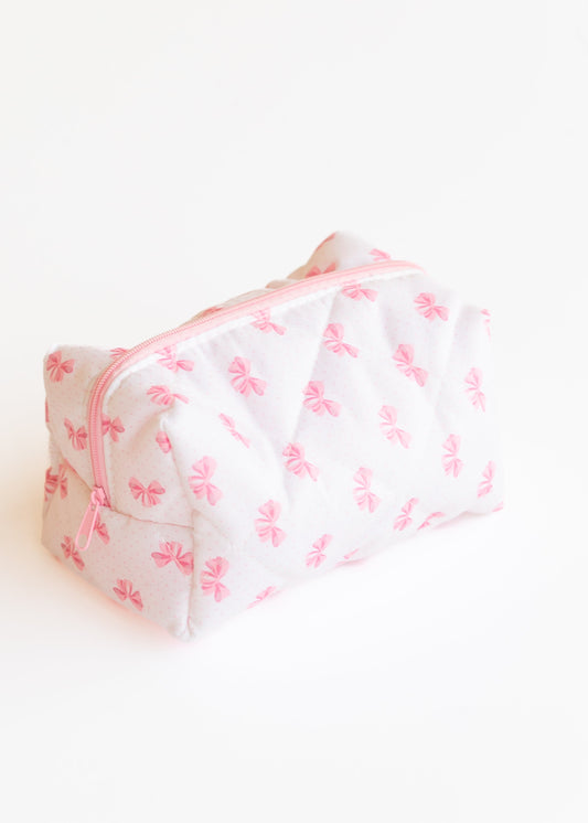 Bow Knot Quilted Zipper Makeup Bag Gifts