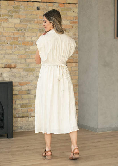 Box Pleat Collar Shirt Maxi Dress FF Dresses