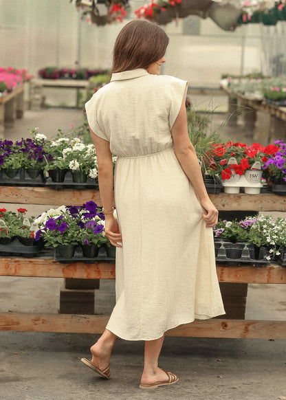 Box Pleat Collar Shirt Maxi Dress FF Dresses