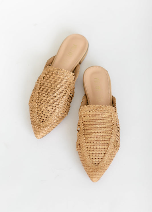 Braided Straw Pointed Toe Mule Shoes