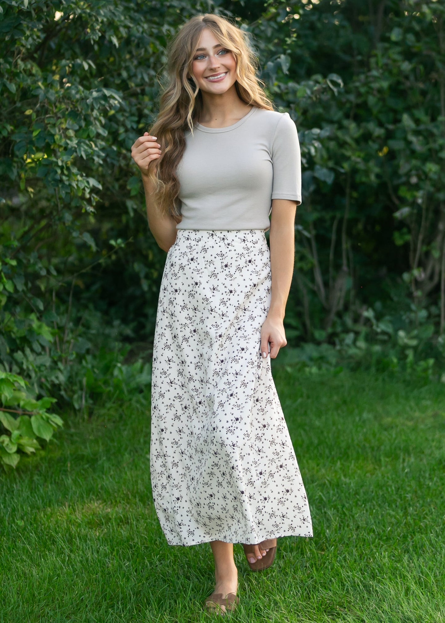 Braylyn Brown Floral Midi Skirt IC Skirts