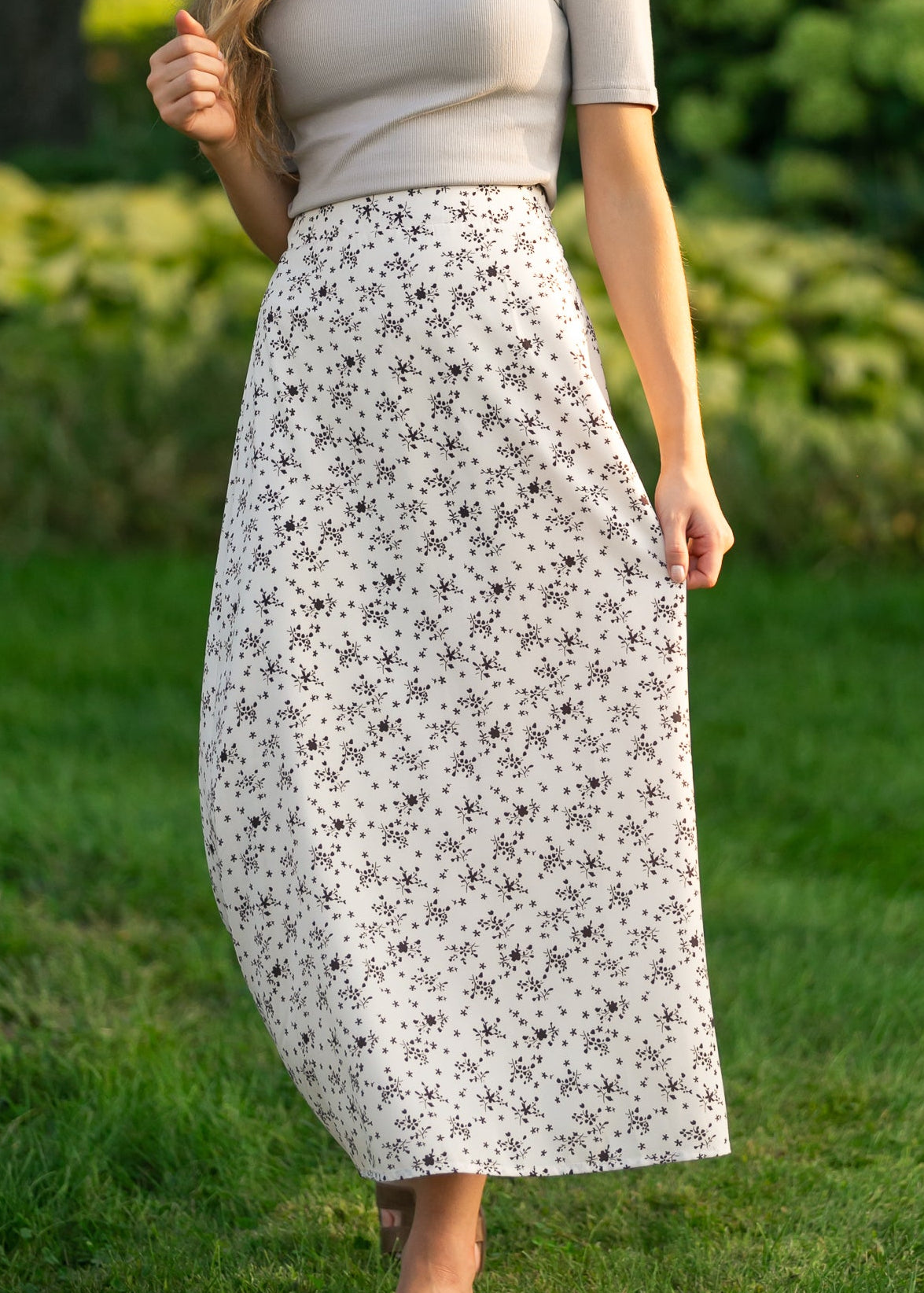 Braylyn Brown Floral Midi Skirt IC Skirts