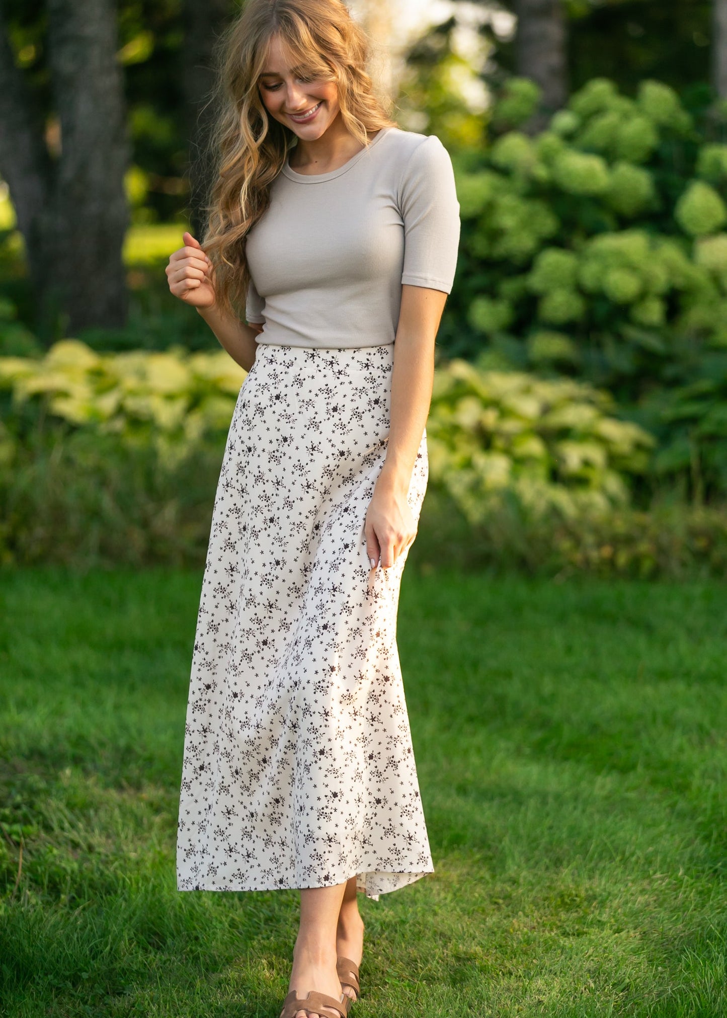 Braylyn Brown Floral Midi Skirt IC Skirts
