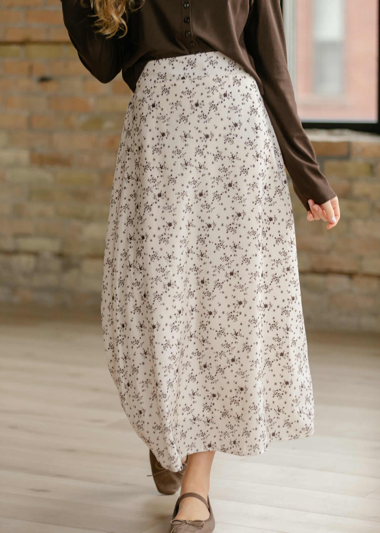 Braylyn Brown Floral Midi Skirt IC Skirts