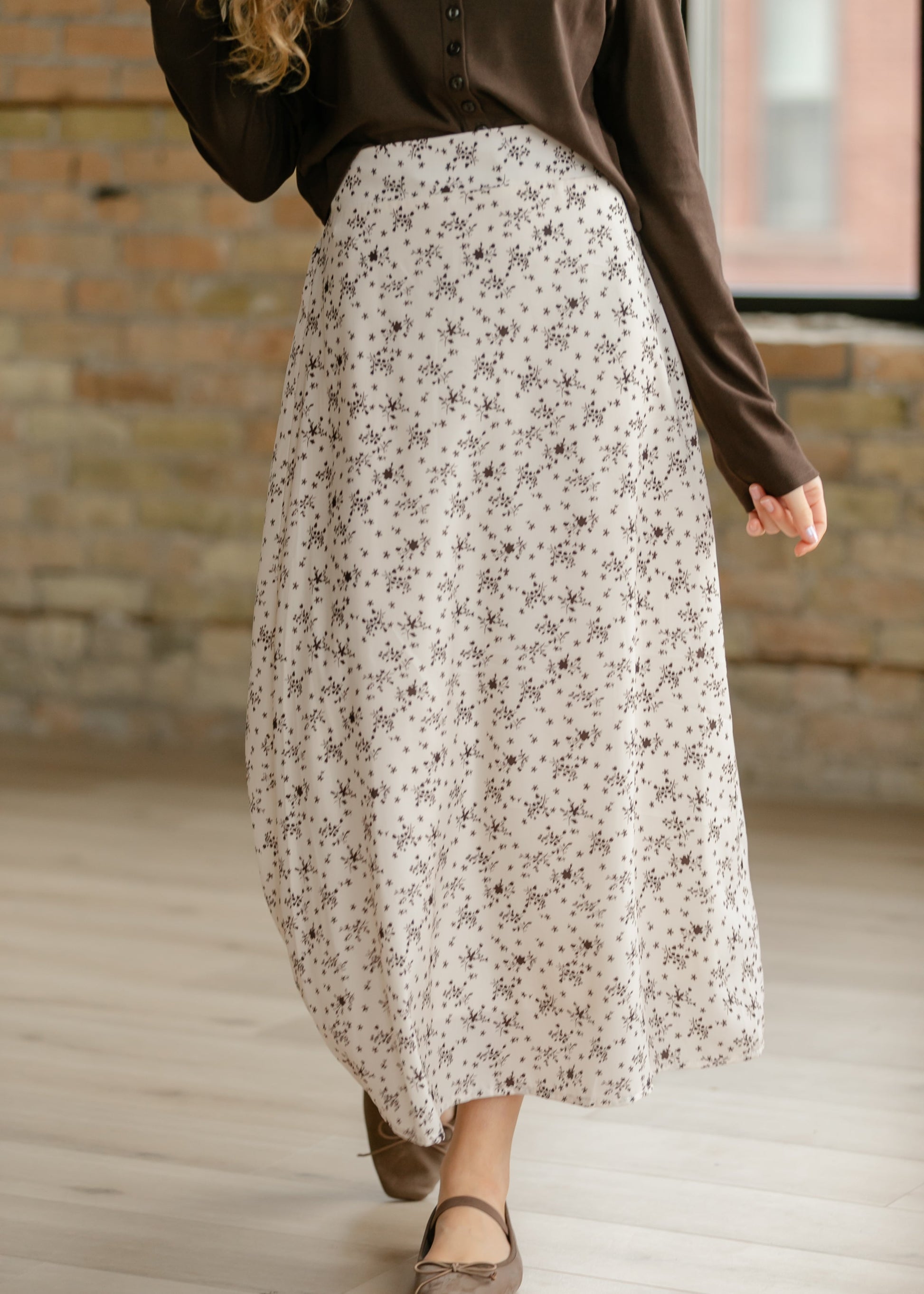 Braylyn Brown Floral Midi Skirt IC Skirts