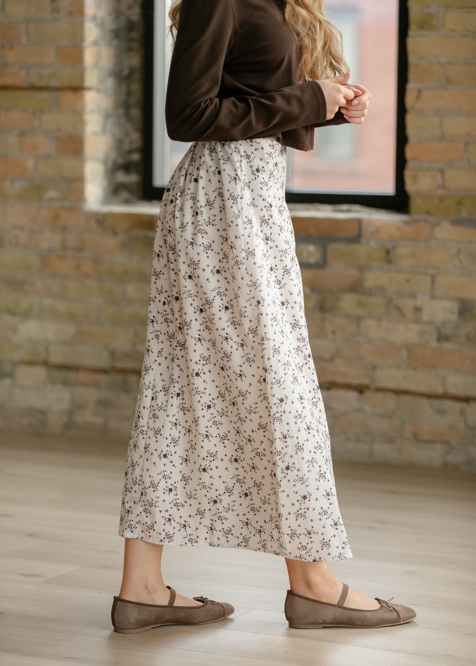 Braylyn Brown Floral Midi Skirt IC Skirts