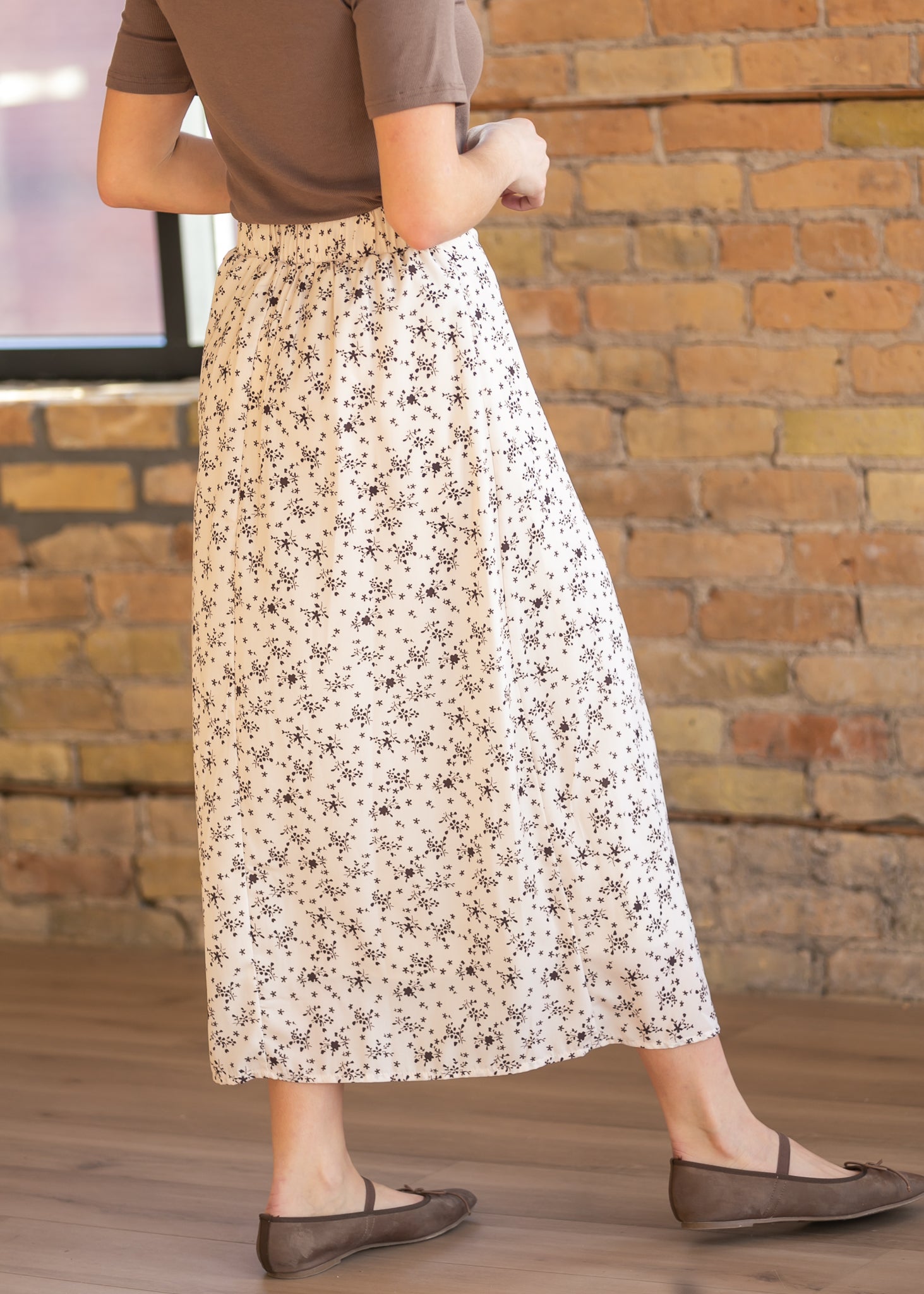 Braylyn Brown Floral Midi Skirt IC Skirts