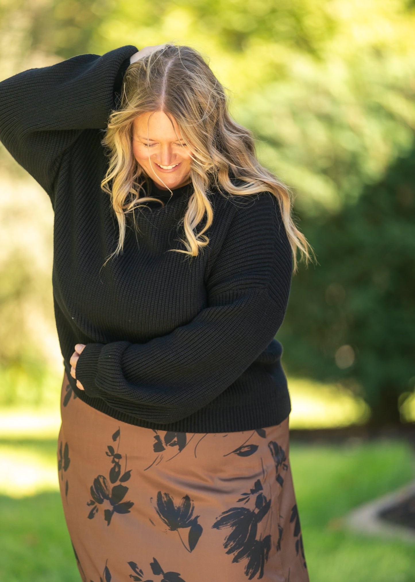 Braylyn Camel Floral Midi Skirt IC Skirts