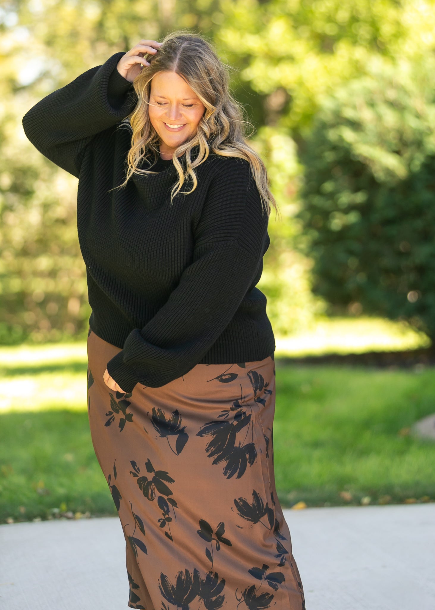 Braylyn Camel Floral Midi Skirt IC Skirts