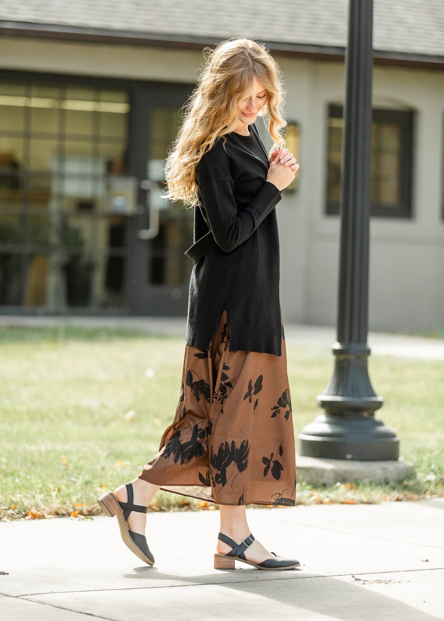 Braylyn Camel Floral Midi Skirt IC Skirts