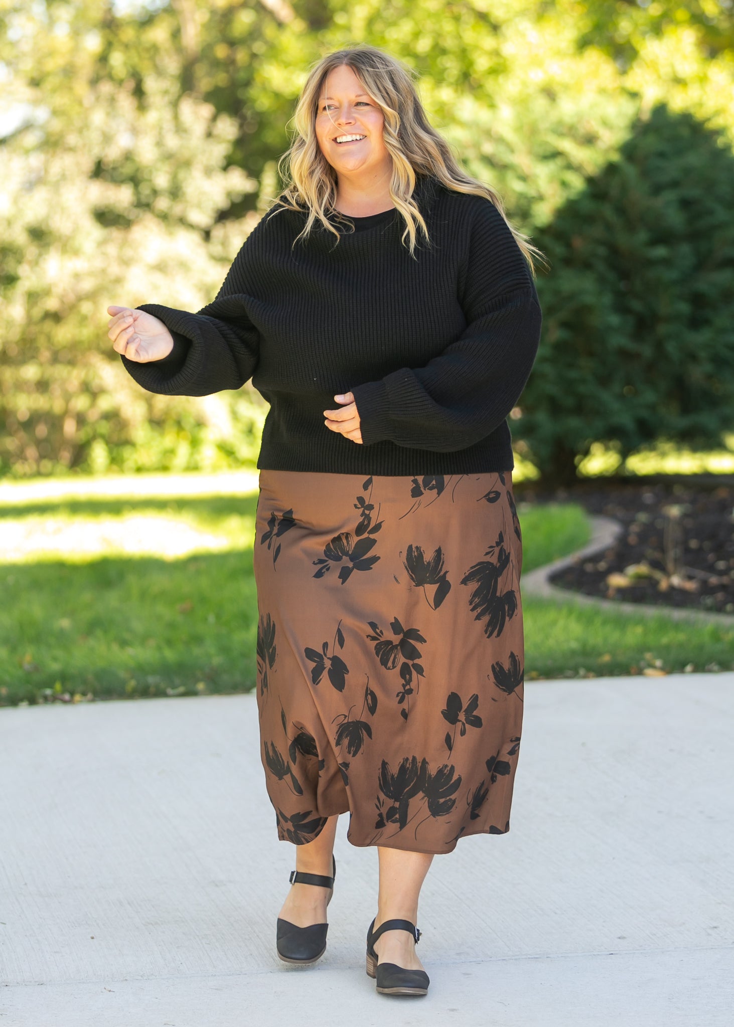 Braylyn Camel Floral Midi Skirt IC Skirts 1XL