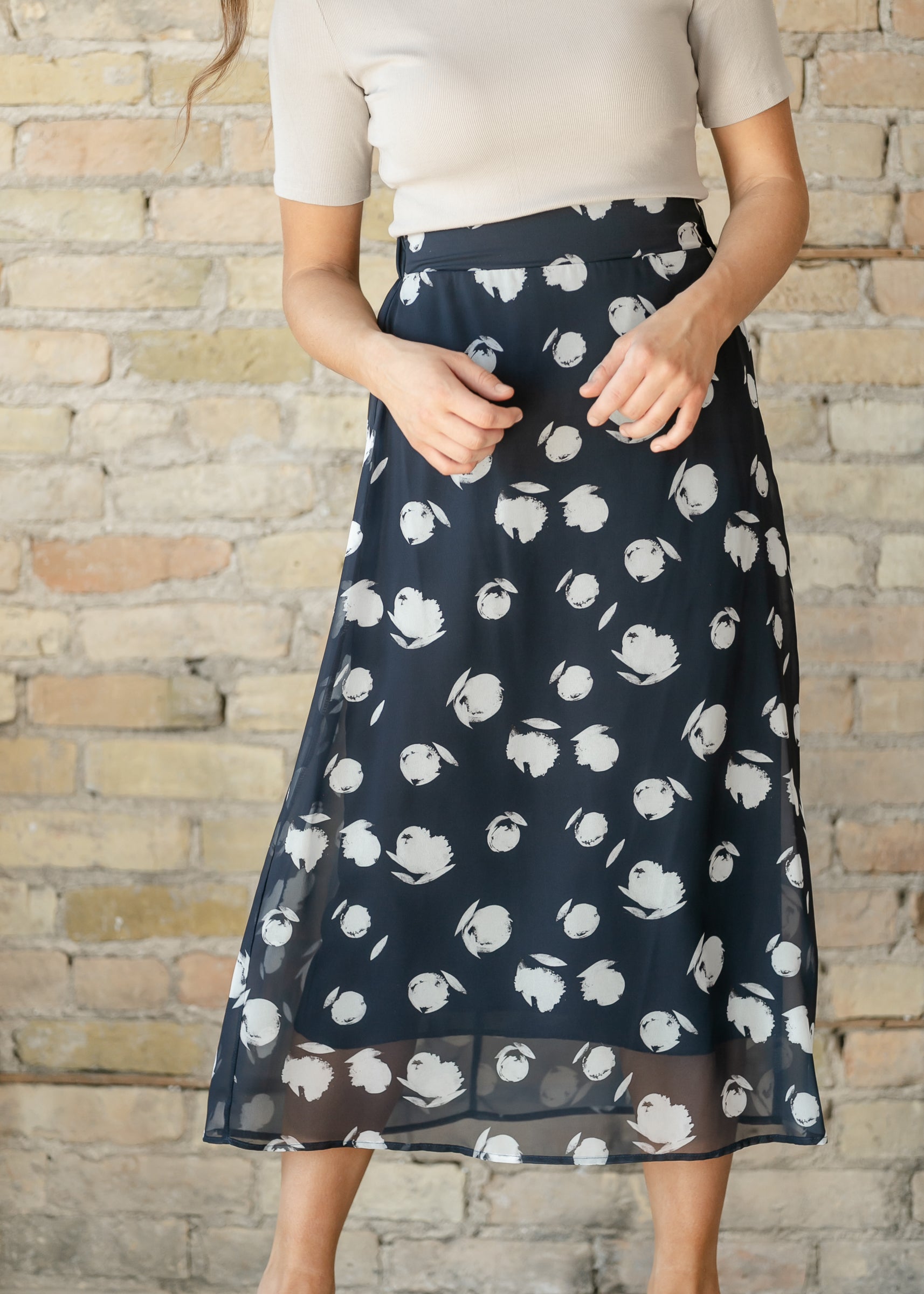 Braylyn Navy Floral Midi Skirt IC Skirts