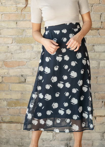 Braylyn Navy Floral Midi Skirt IC Skirts