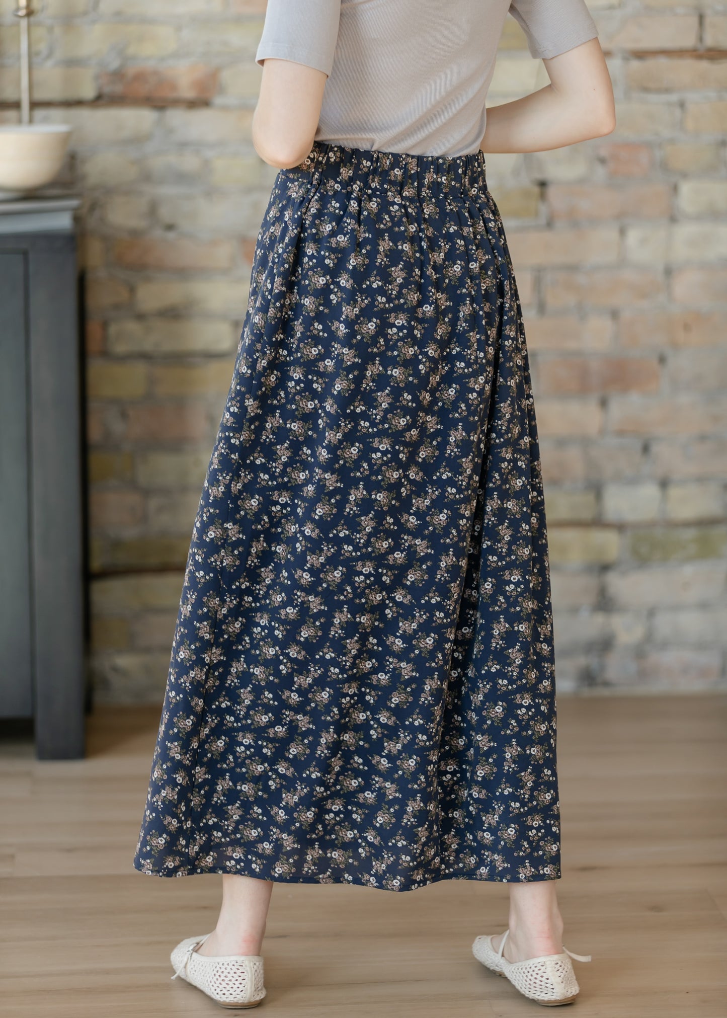 Braylyn Navy Floral Midi Skirt IC Skirts