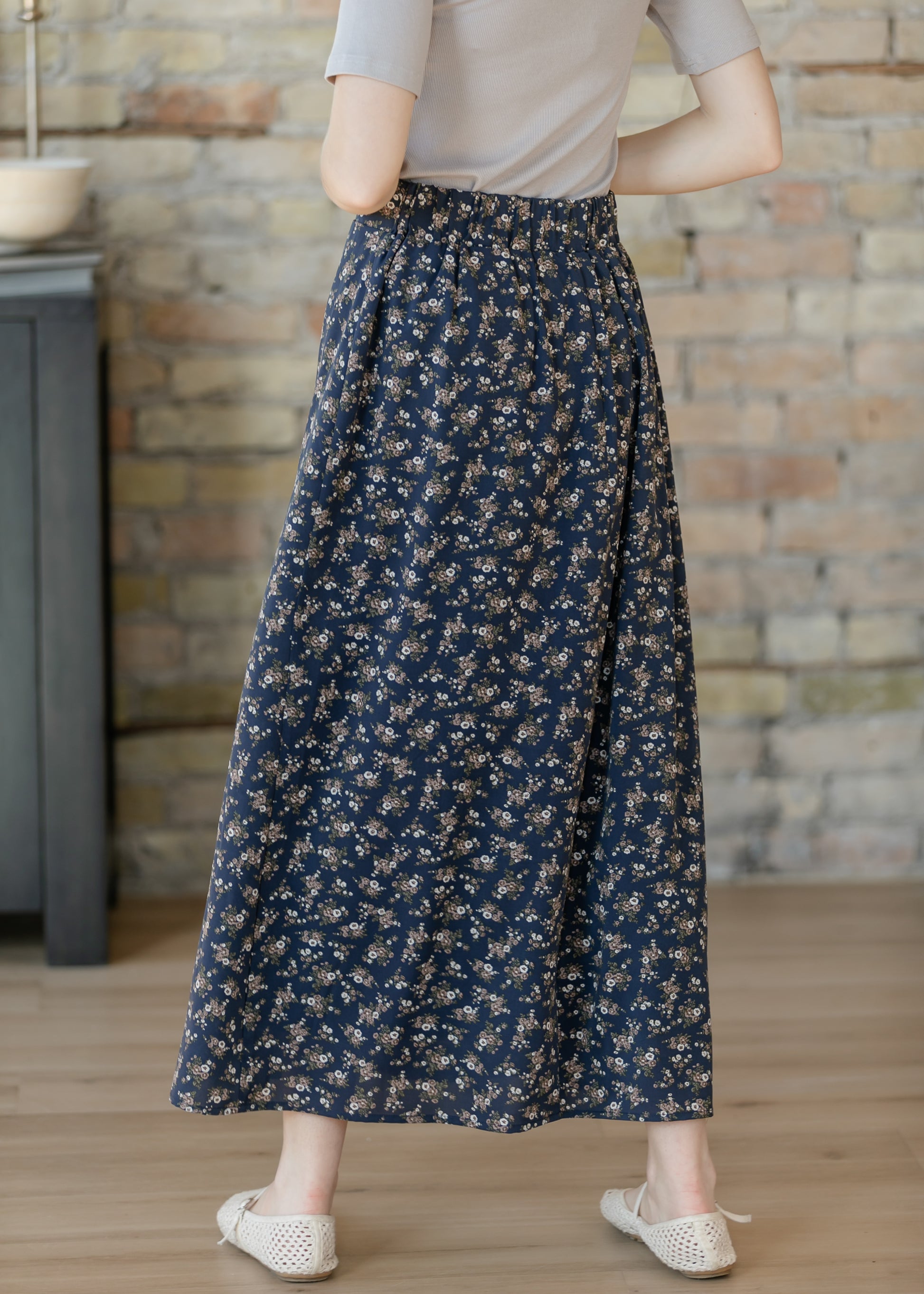 Braylyn Navy Floral Midi Skirt IC Skirts
