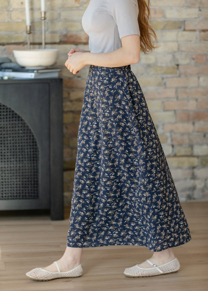 Braylyn Navy Floral Midi Skirt IC Skirts