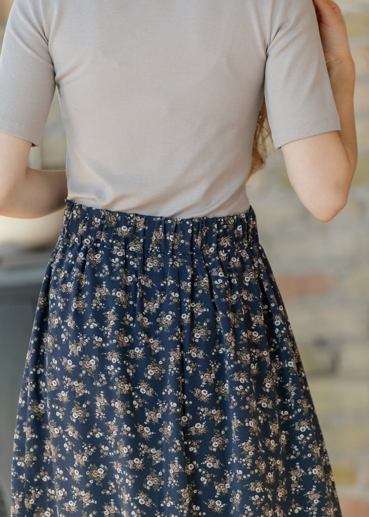 Braylyn Navy Floral Midi Skirt IC Skirts