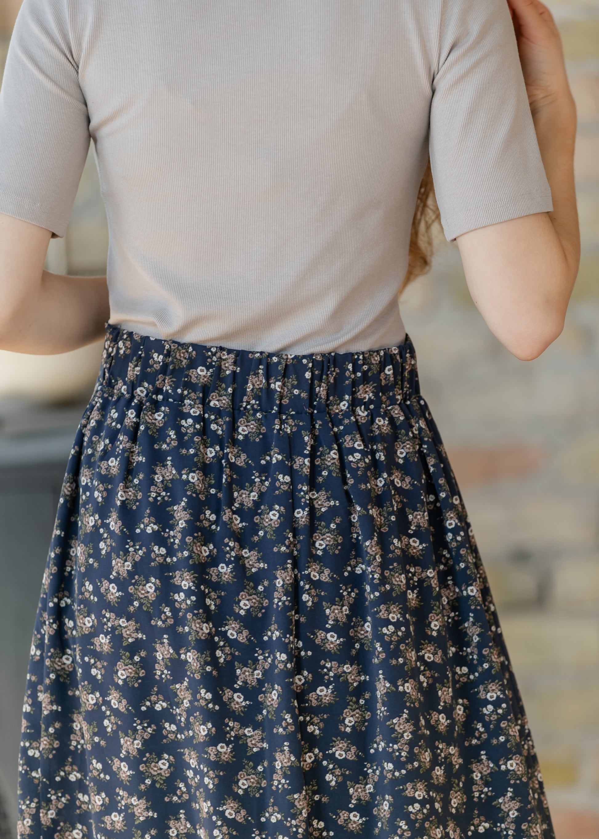 Braylyn Navy Floral Midi Skirt IC Skirts