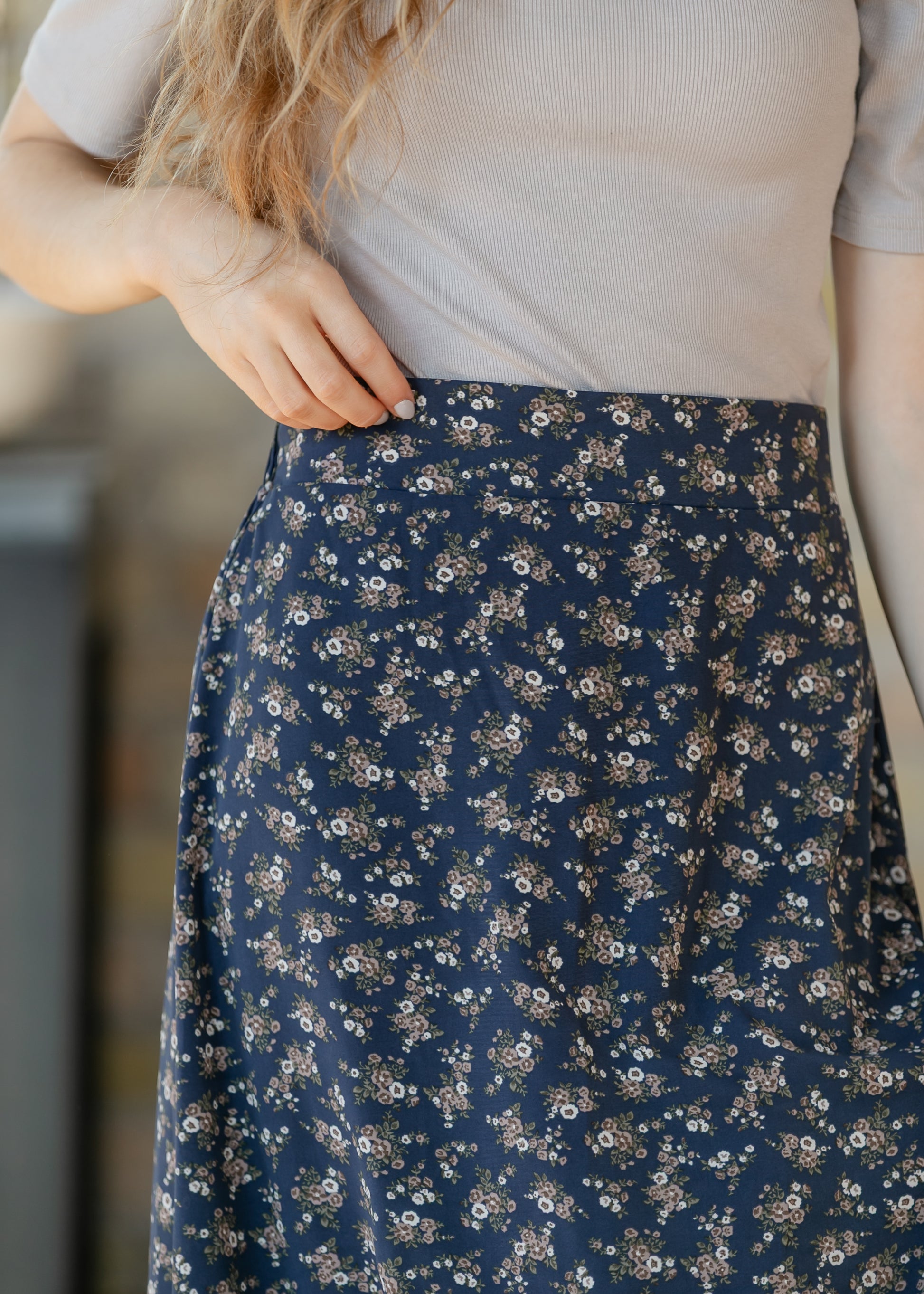 Braylyn Navy Floral Midi Skirt IC Skirts