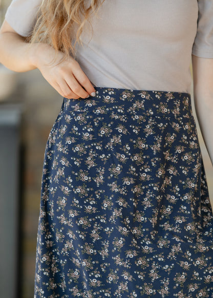 Braylyn Navy Floral Midi Skirt IC Skirts