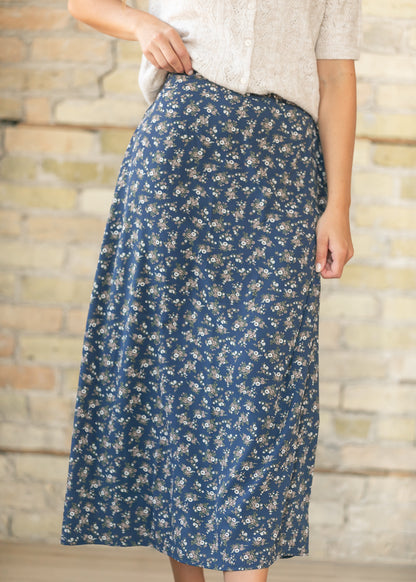 Braylyn Navy Floral Midi Skirt IC Skirts