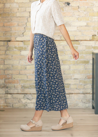Braylyn Navy Floral Midi Skirt IC Skirts