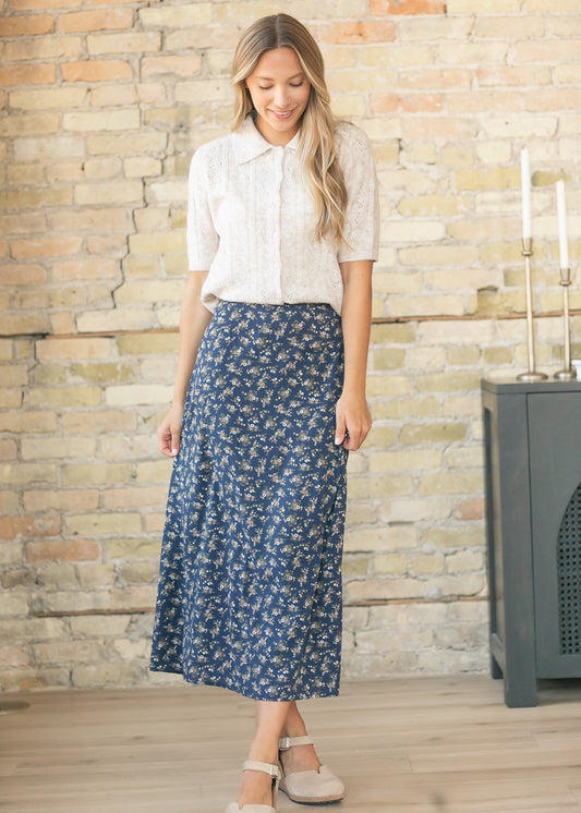 Braylyn Navy Floral Midi Skirt IC Skirts