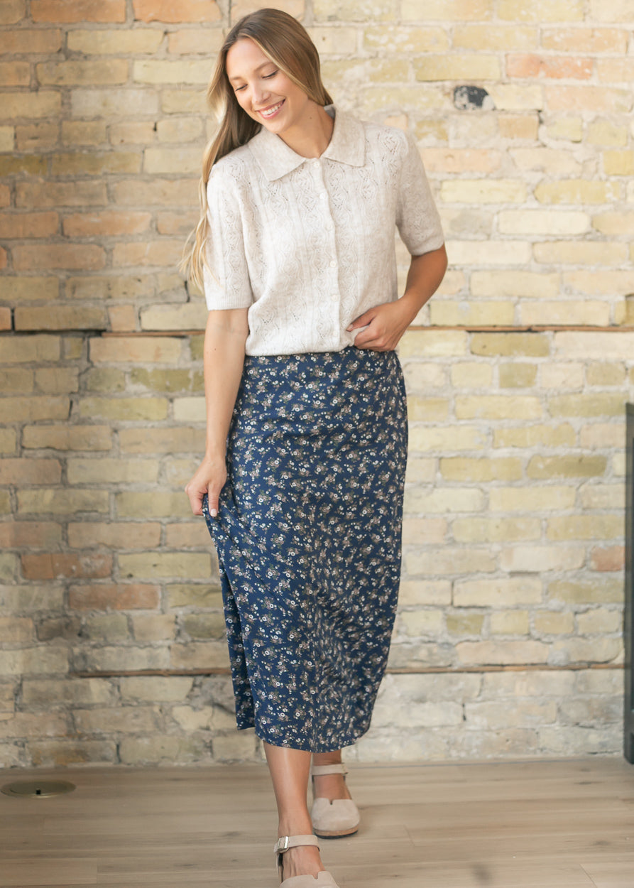 Braylyn Navy Floral Midi Skirt IC Skirts