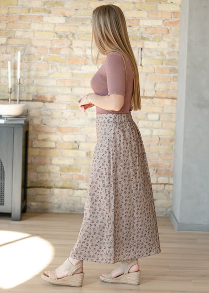 Braylyn Taupe Floral Midi Skirt IC Skirts