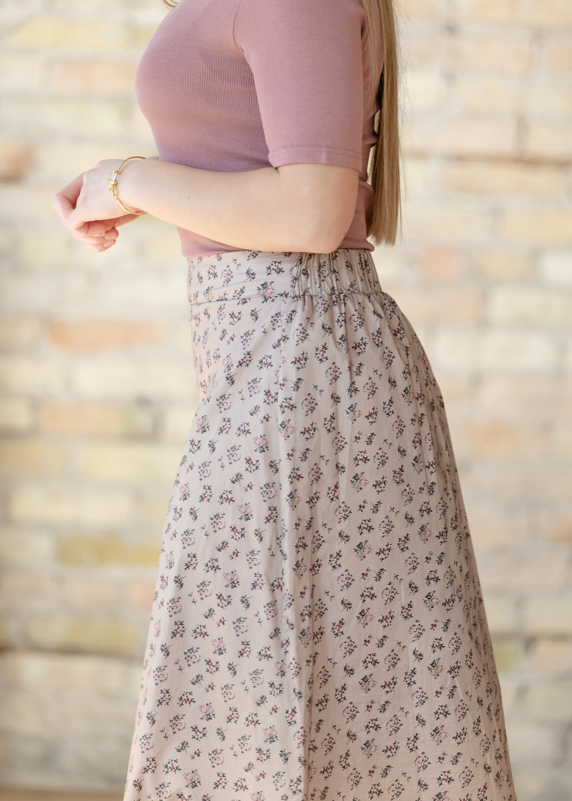 Braylyn Taupe Floral Midi Skirt IC Skirts