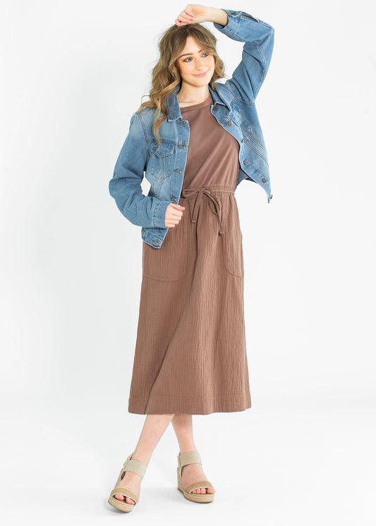 Brendie Knit Cotton Drawstring Maxi Dress FF Dresses