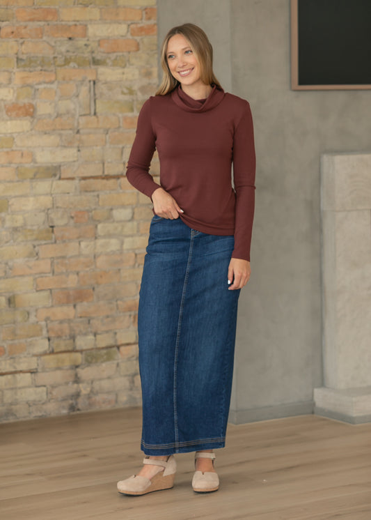 Bria Dark Wash Denim Maxi Skirt - FINAL SALE IC Skirts