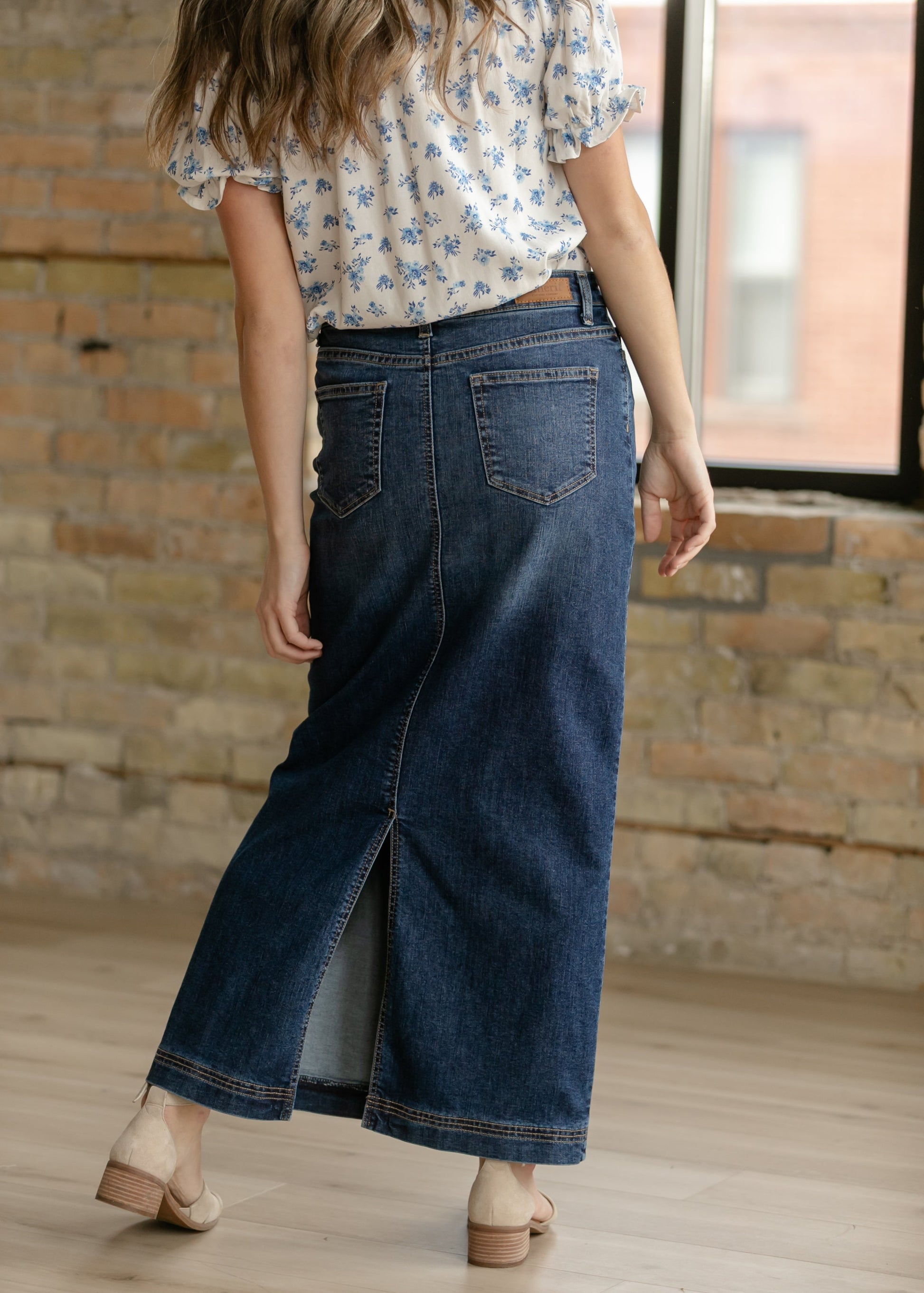 Bria Dark Wash Denim Maxi Skirt IC Skirts