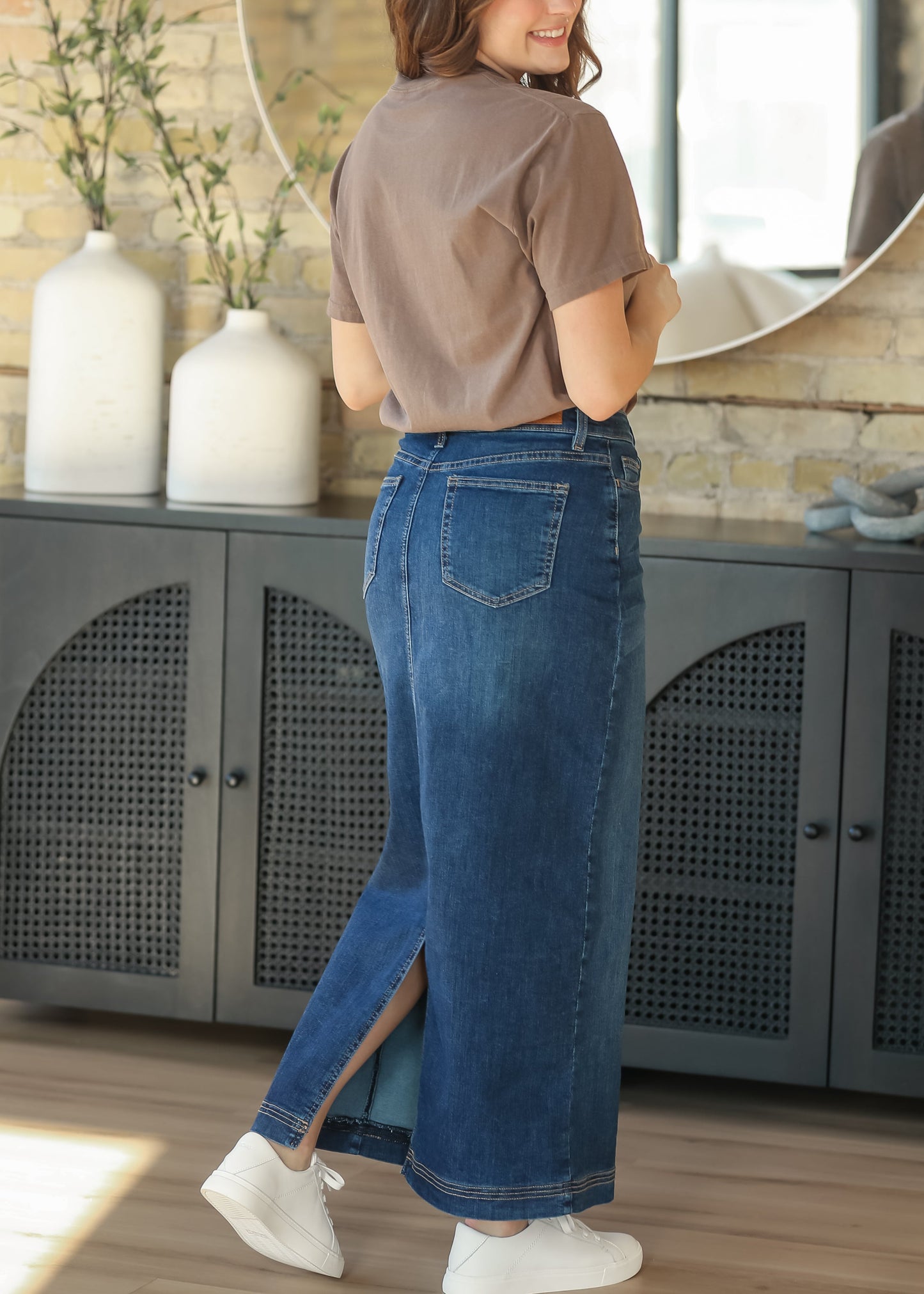 Bria Dark Wash Denim Maxi Skirt IC Skirts