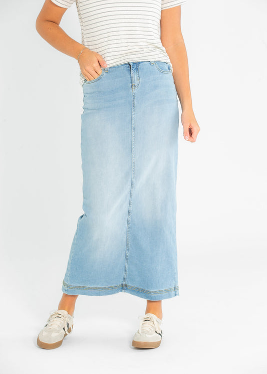 Bria Light Wash Denim Maxi Skirt IC Skirts
