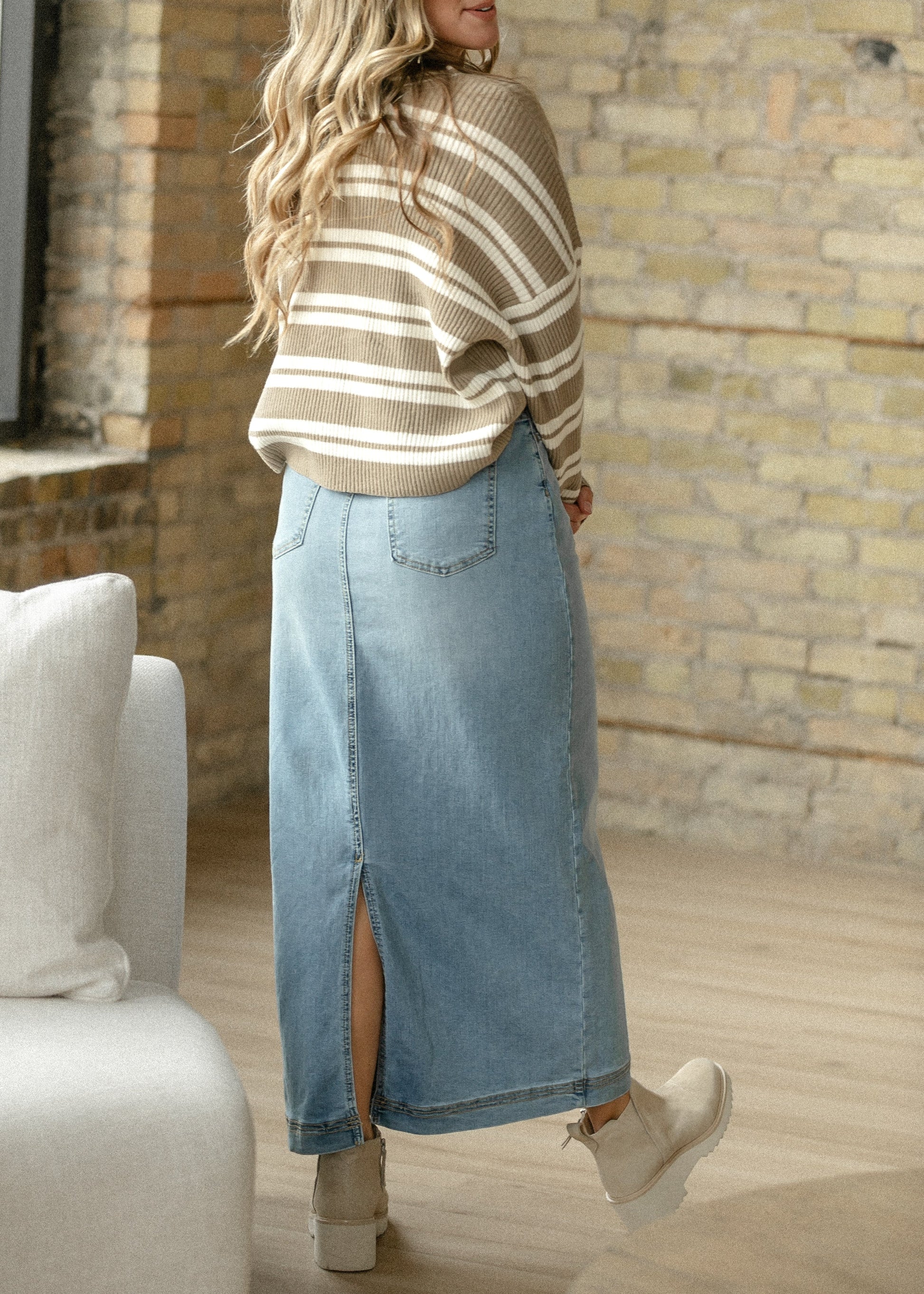 Bria Light Wash Denim Maxi Skirt IC Skirts