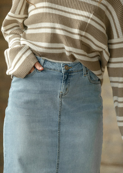 Bria Light Wash Denim Maxi Skirt IC Skirts