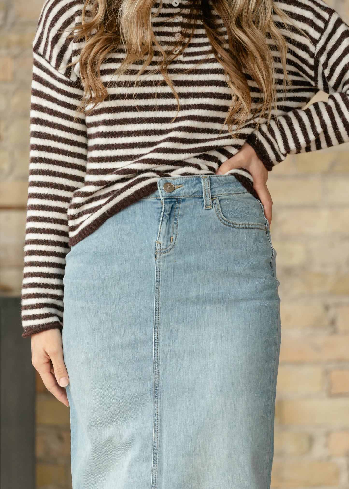 Bria Light Wash Denim Maxi Skirt IC Skirts