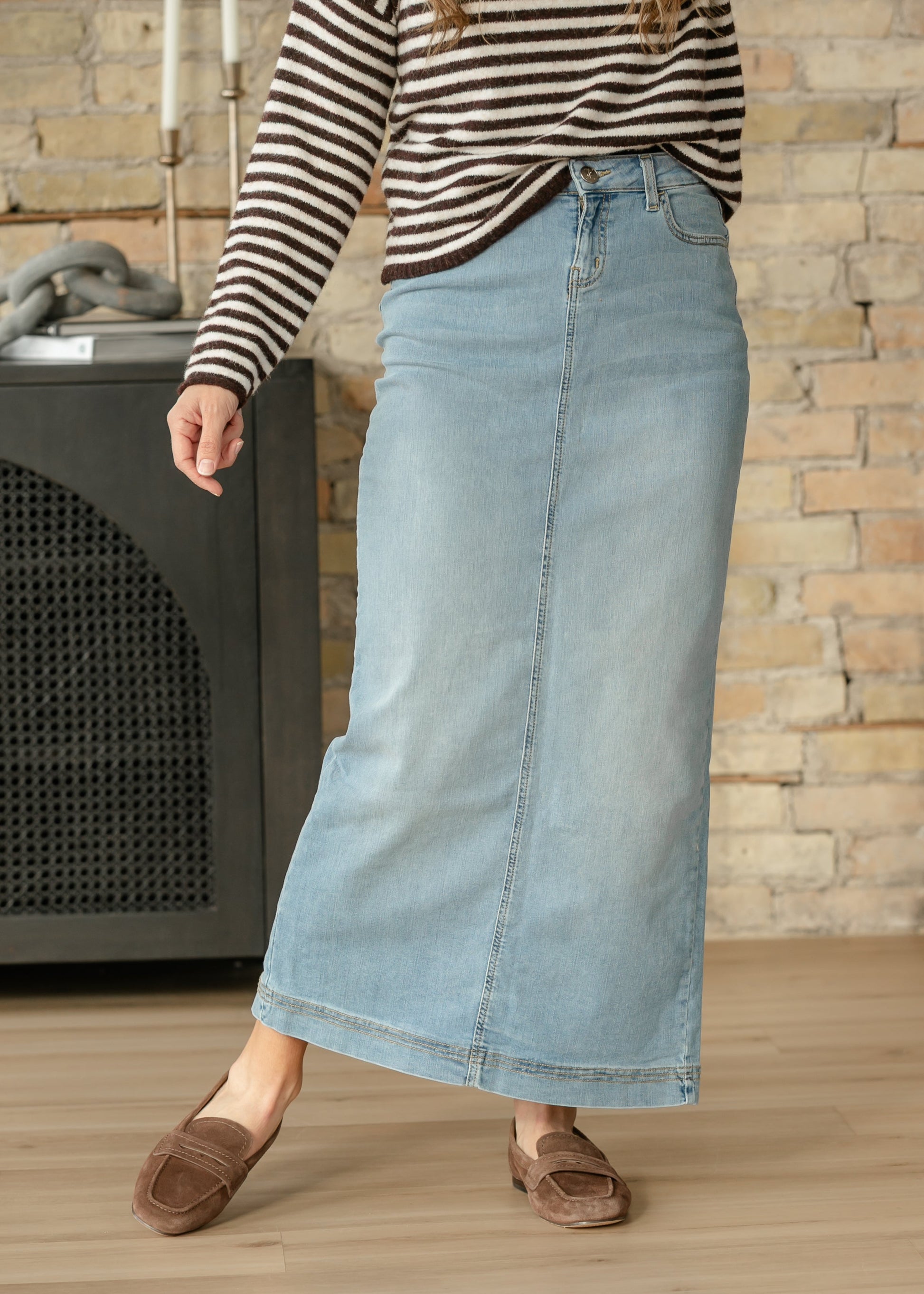 Bria Light Wash Denim Maxi Skirt IC Skirts