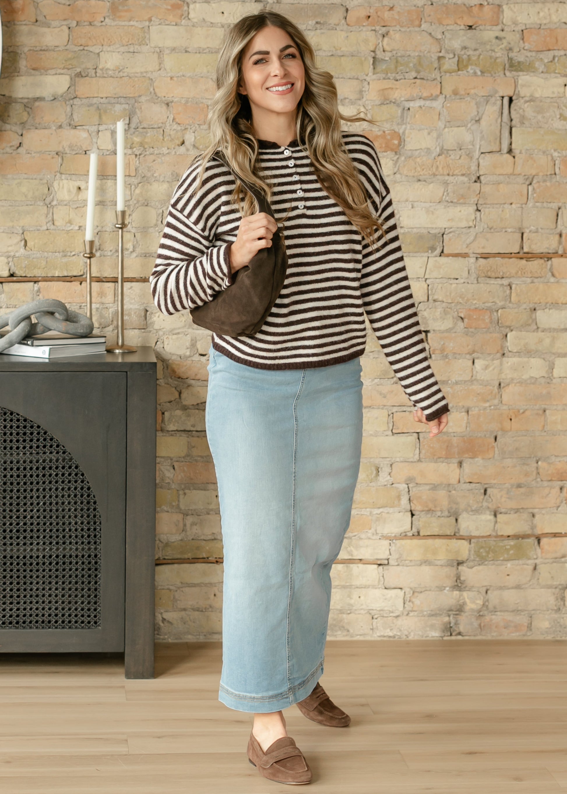 Bria Light Wash Denim Maxi Skirt IC Skirts